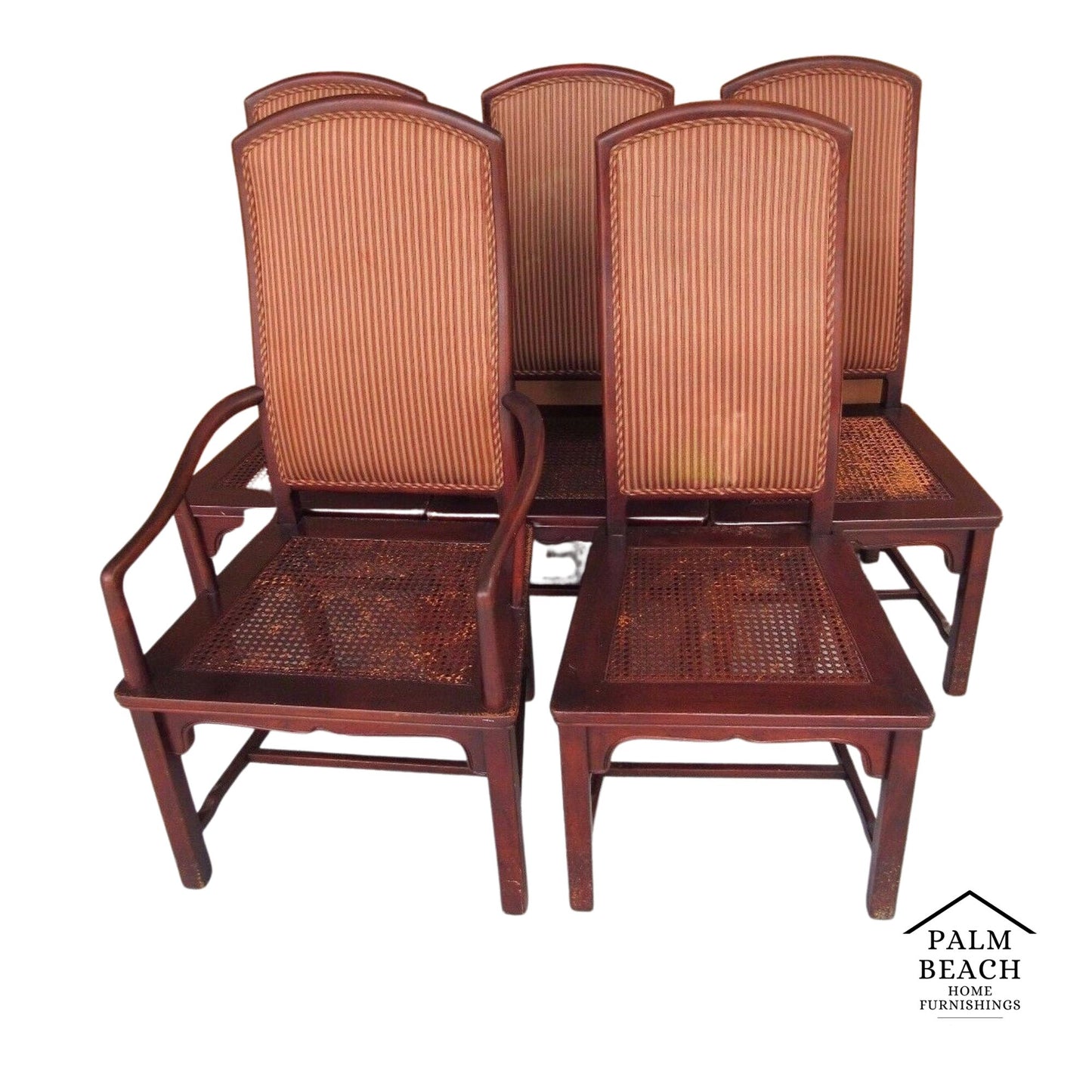 (5) Vintage HENREDON ASIAN COLLECTION Cane Upholstered Back Mahogany Dining Chairs