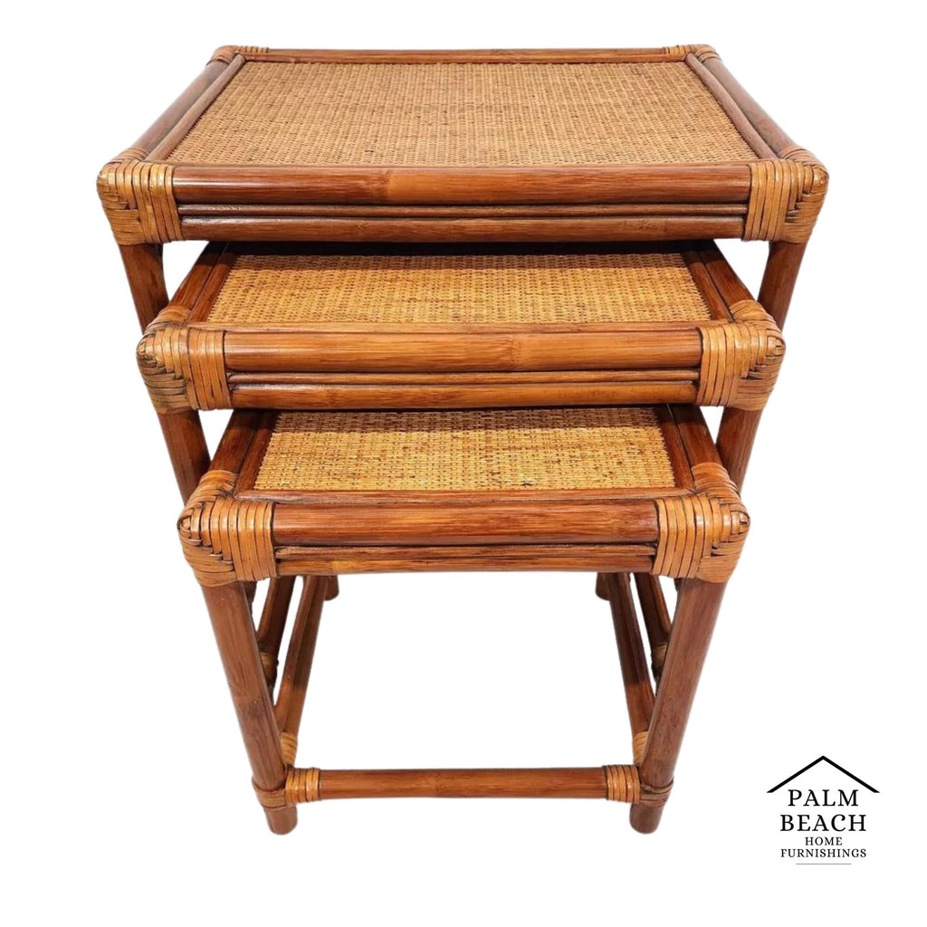 Bamboo Nesting Tables Rattan Wicker Set of 3