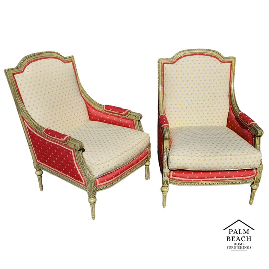 Vintage French Louis XV Bergere Armchairs Pair
