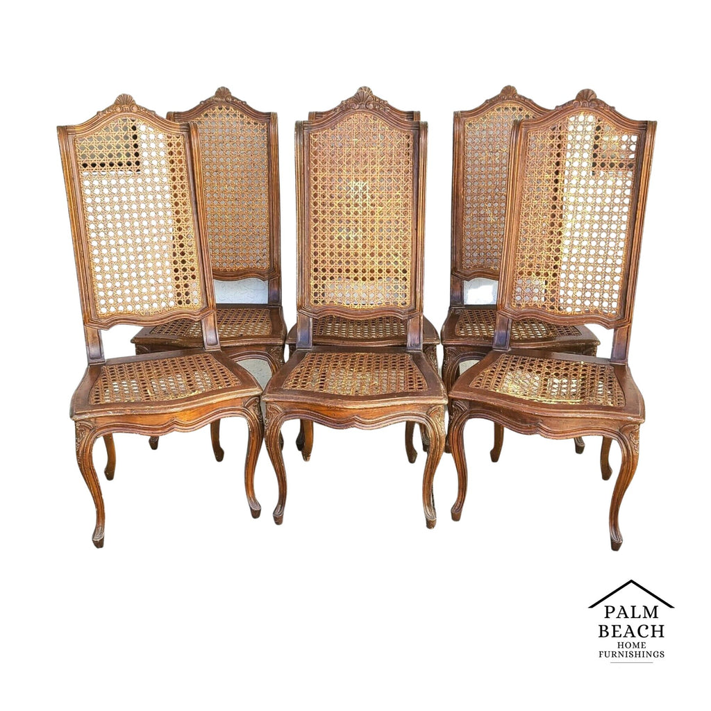 (6) Mid Century French Wingback Cane Dining Chairs by MARIANO GARCIA of Spain