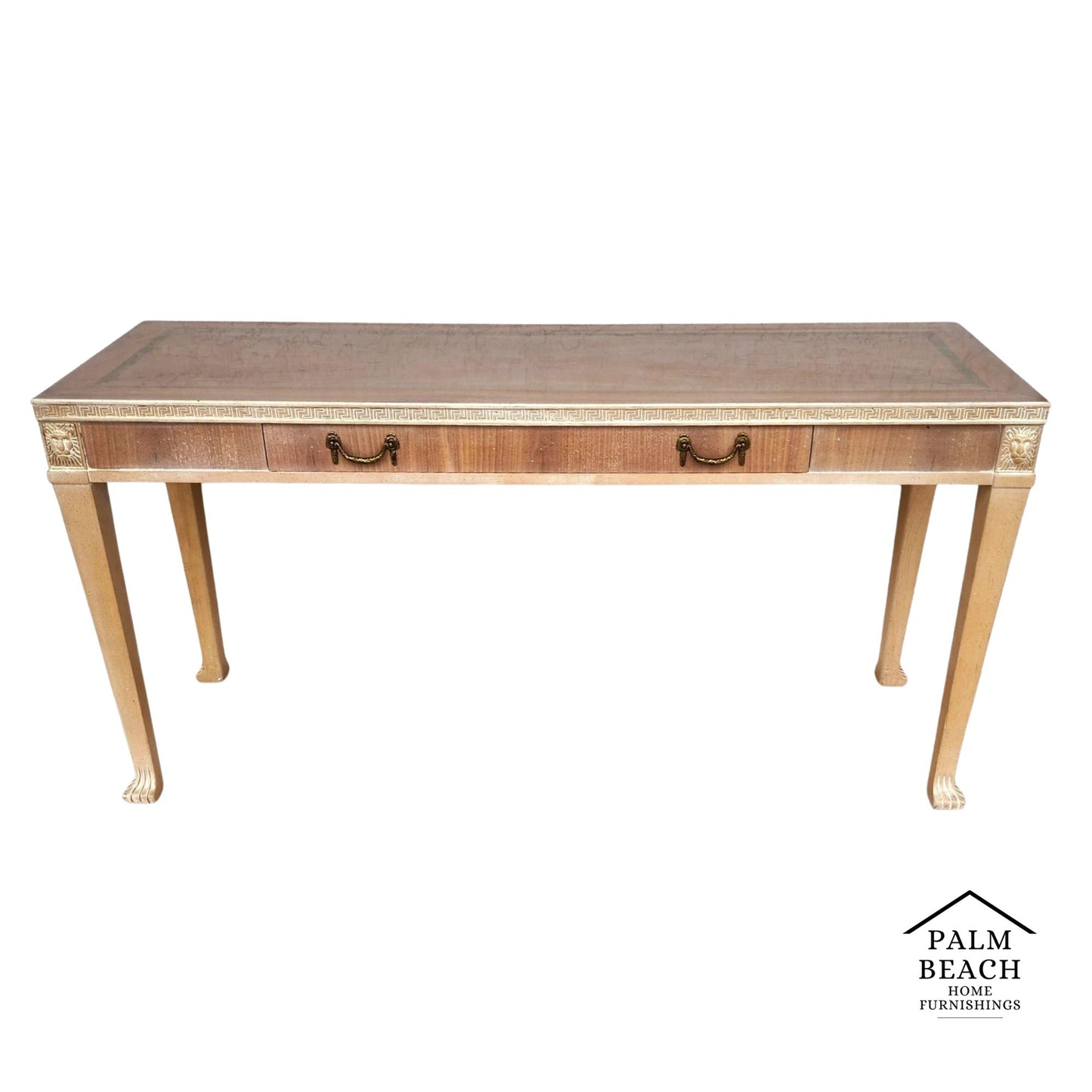 Italian Neoclassical Console Table Lion Heads Greek Key Vintage