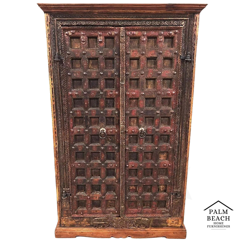 Huge Antique 1800s Indian Teak Armoire Cabinet Pantry