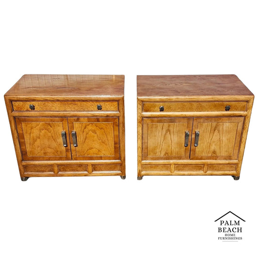 Henredon Nightstands Side Tables Campaign Style Pair