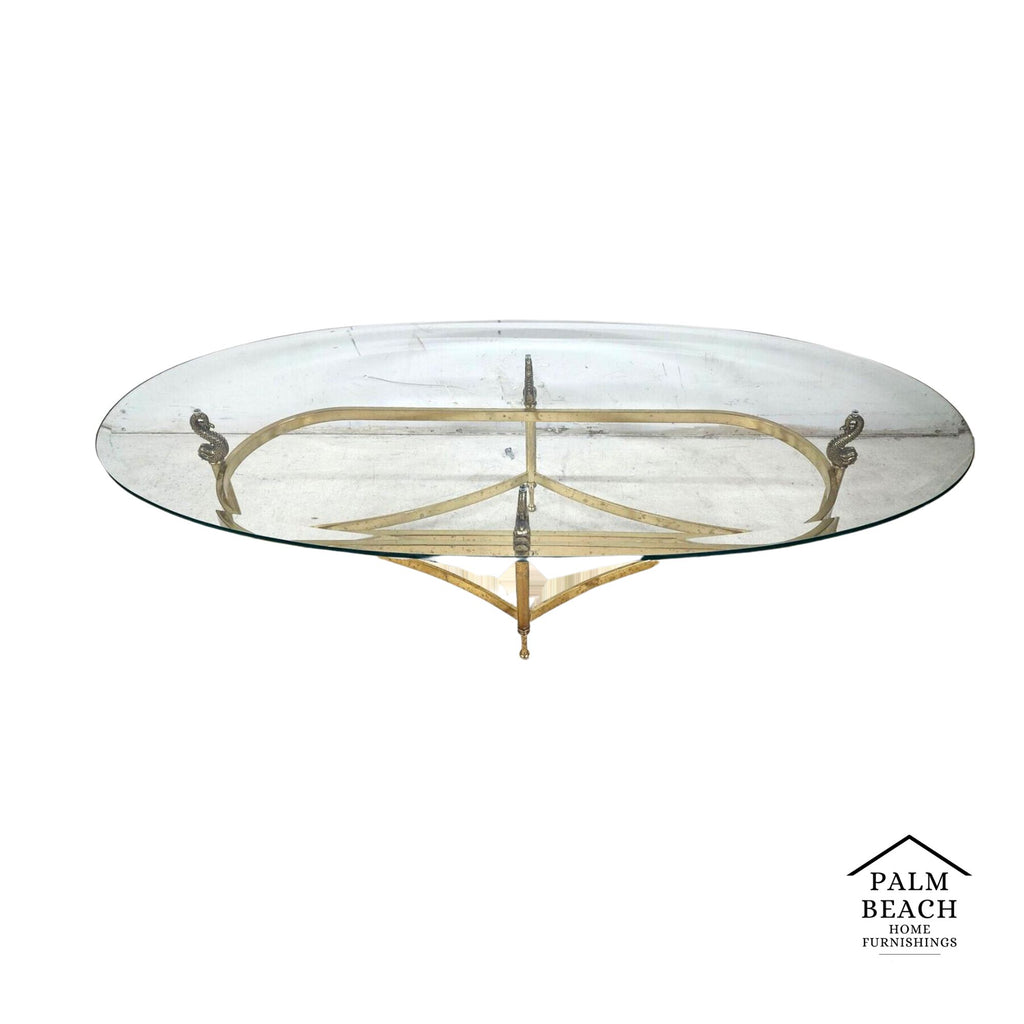 Italian Brass Coffee Table with Dolphins Supporting Glass Top