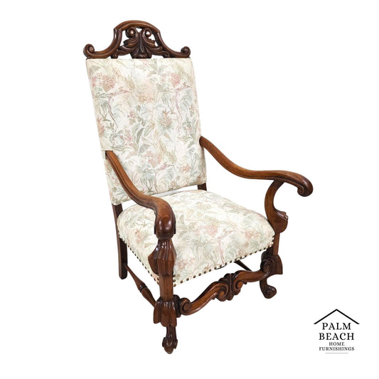 1800s French Louis XIII Walnut Throne  Armchair