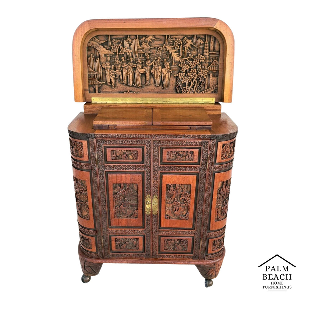 Camphor Wood Dry Bar Cabinet Mid Century Asian Chinoiserie