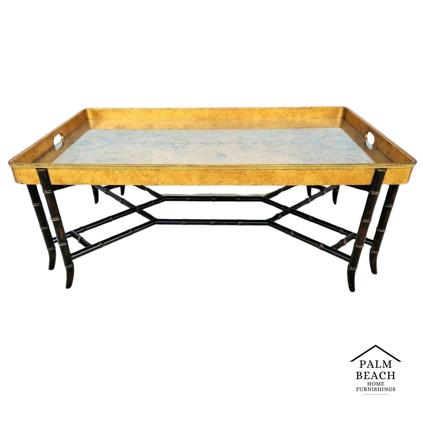 EJ VICTOR Gilt Tray Top Faux Bamboo Cocktail Coffee Table