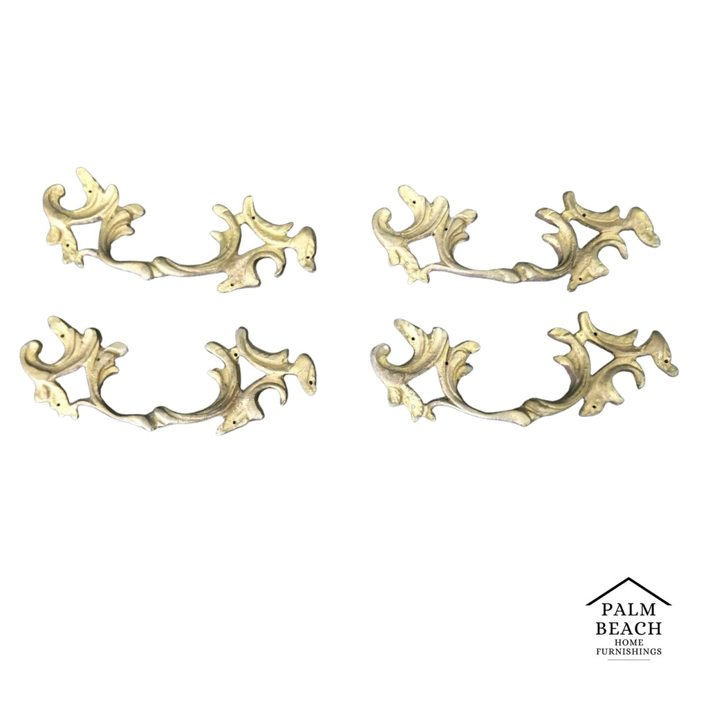 Set of 4 Vintage Acanthus Leaf Scroll Design Bronze Drawer Pulls Handles