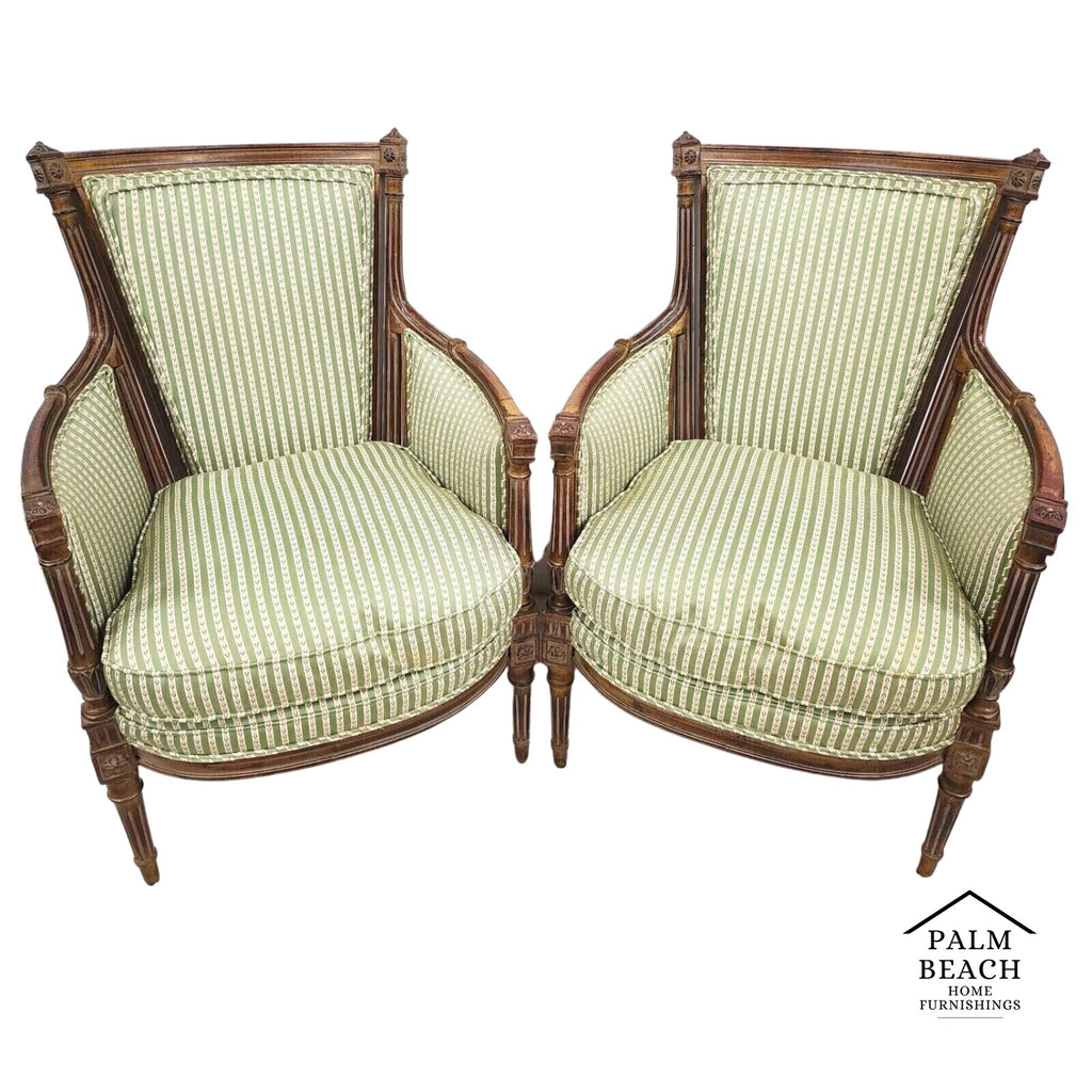 French Louis XVI Style Giltwood Bergère Chairs - Set of 2