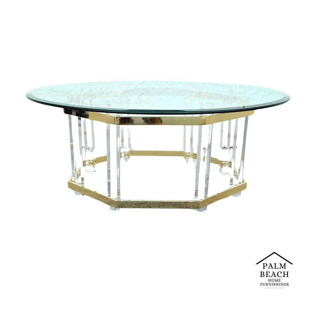 CHARLES HOLLIS JONES Mid Century Brass Lucite & Glass Octagonal Coffee Table