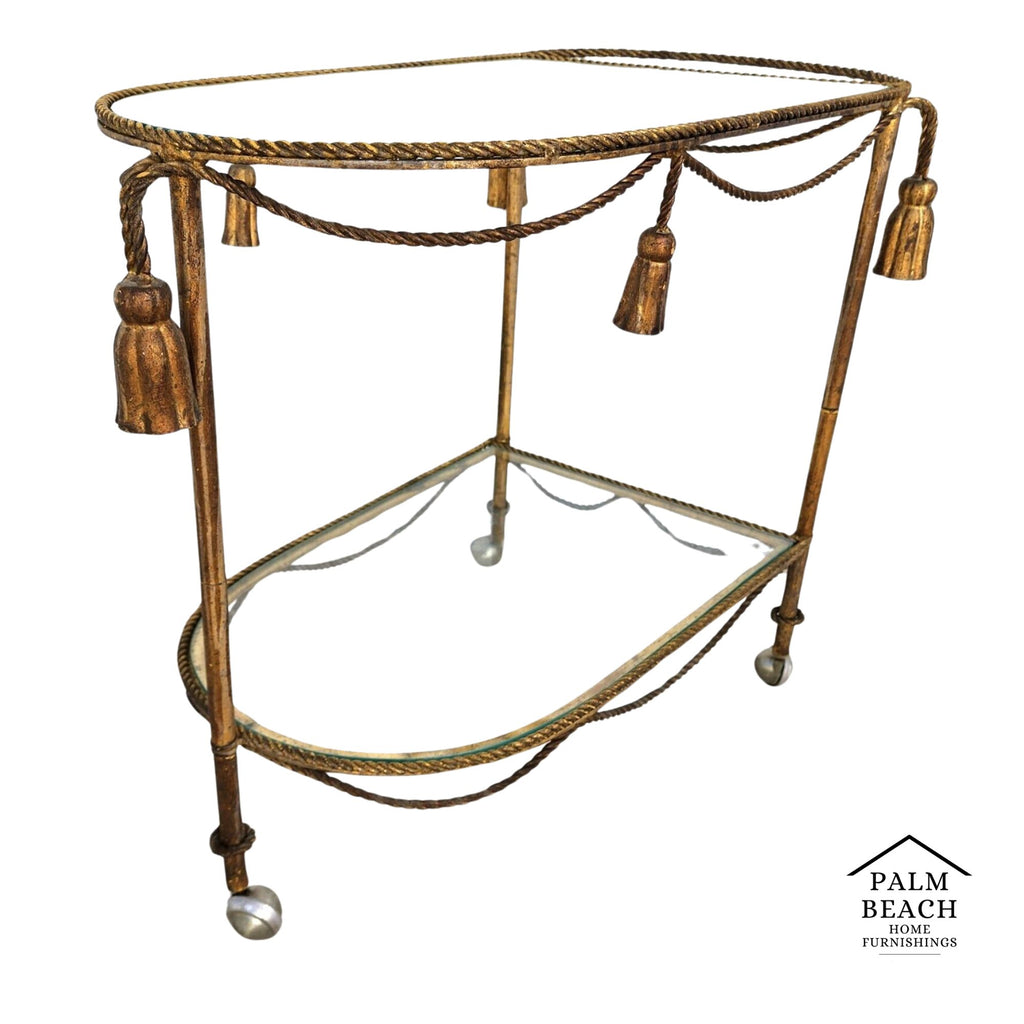 Vintage Bar Cart Italian Gilt Rope & Tassel Drinks Trolley