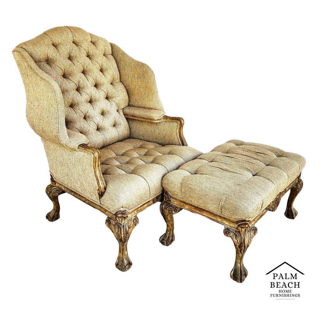 French Louis XV Wingback Chair & Ottoman