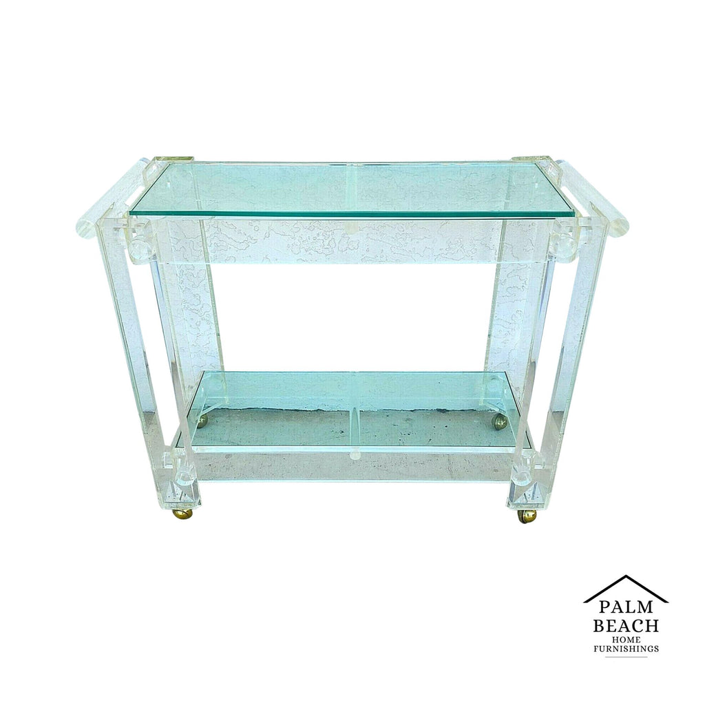 Vintage 1970s Lucite & Glass Rolling Bar Serving Cart