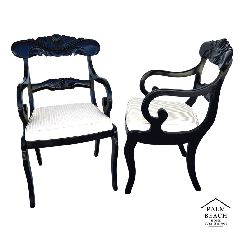 English Regency Dining Accent Chairs Ebonized Pair