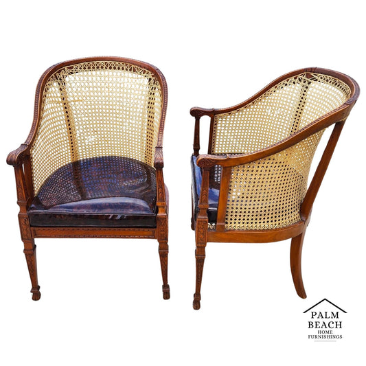 Antique Regency Walnut Caned Chairs Bergere Pair