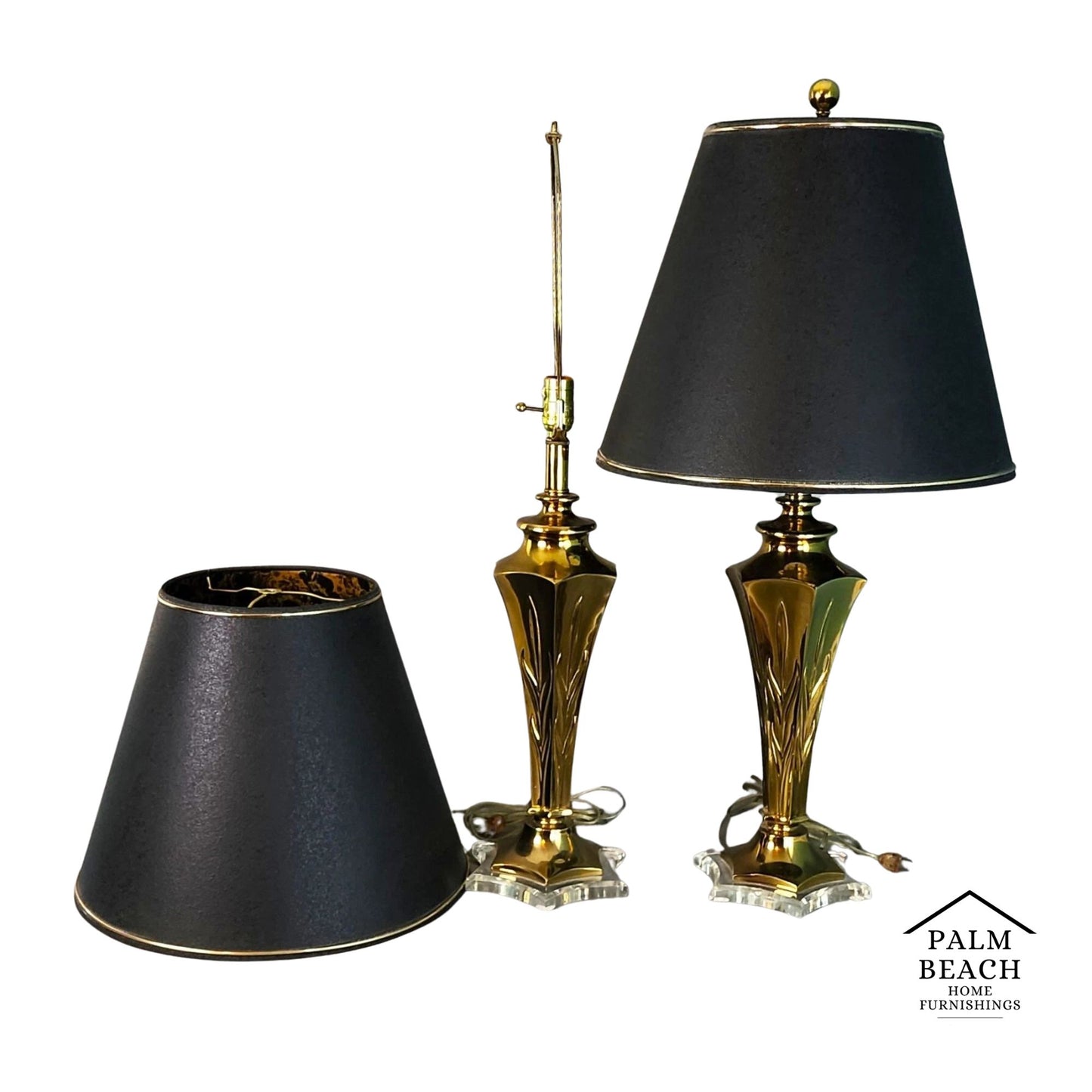 Rembrandt Table Lamps Brass Lucite Pair