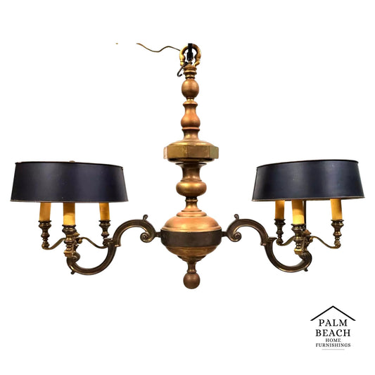 French Double Bouillotte Brass Chandelier 1940s