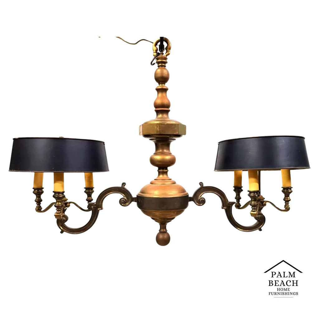 French Double Bouillotte Brass Chandelier 1940s