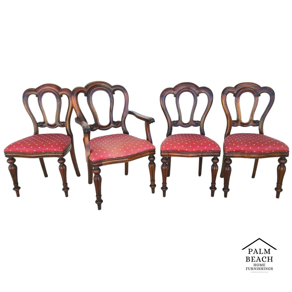 Antique English Walnut Petite Dining Chairs - Set of 4