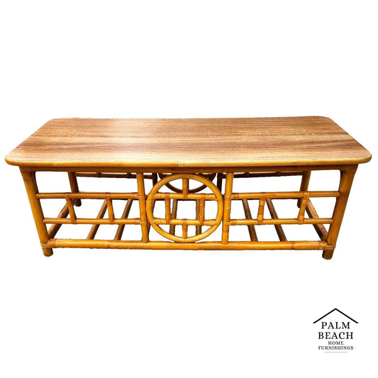 Vintage Chinoiserie Asian Bamboo Rattan Coffee Table