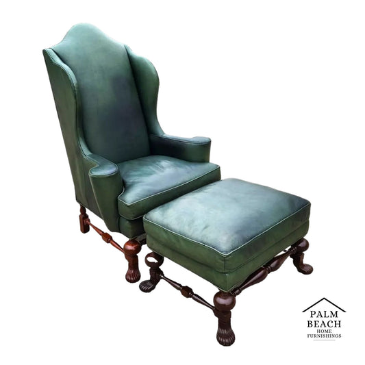 Vintage Lexington Leather Wingback Chair Ottoman Palmer Home Collection 1960s