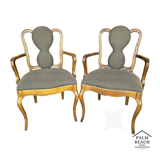 Vintage Italian Walnut Accent Dining Armchairs - Set of 2