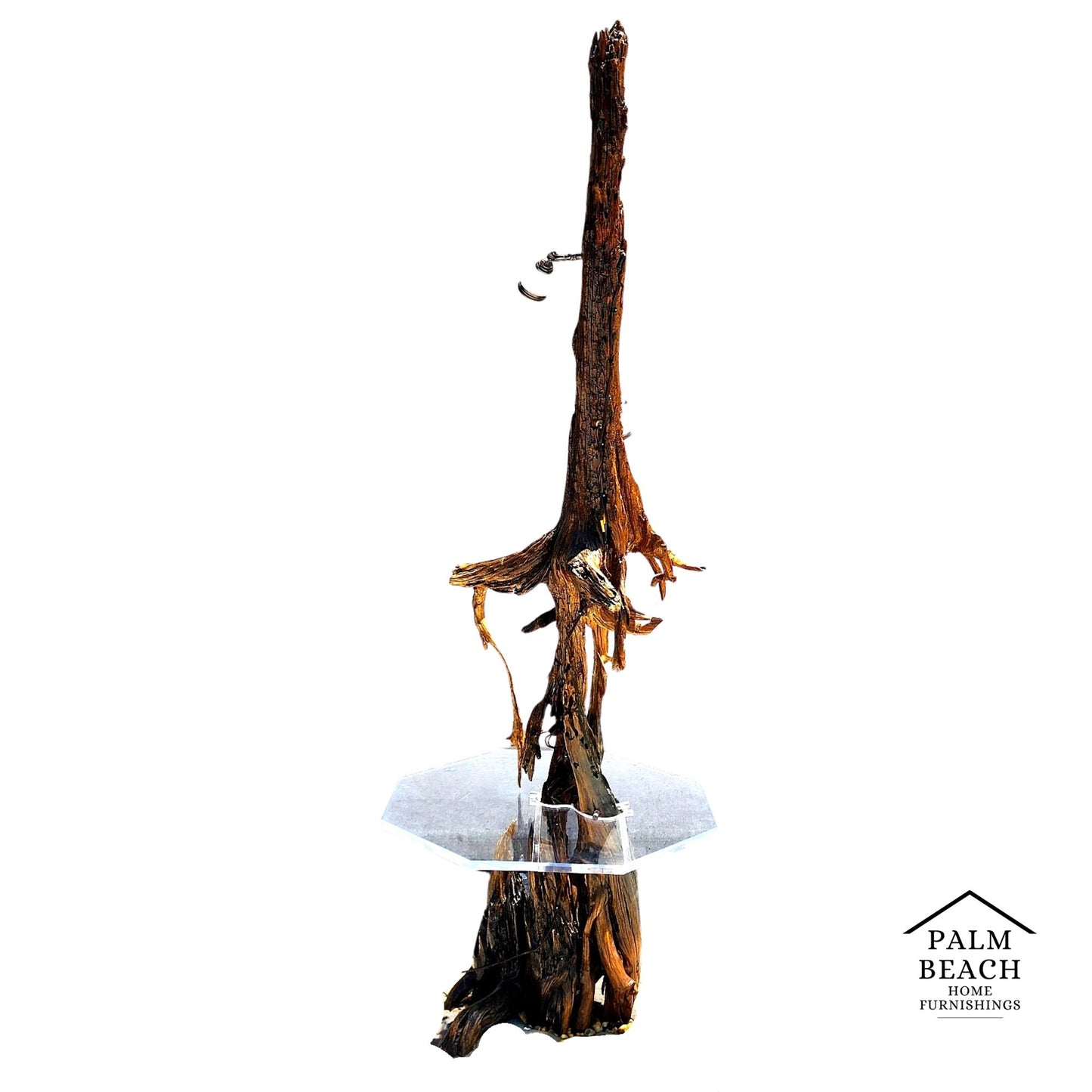Monumental Driftwood Floor Lamp with Table
