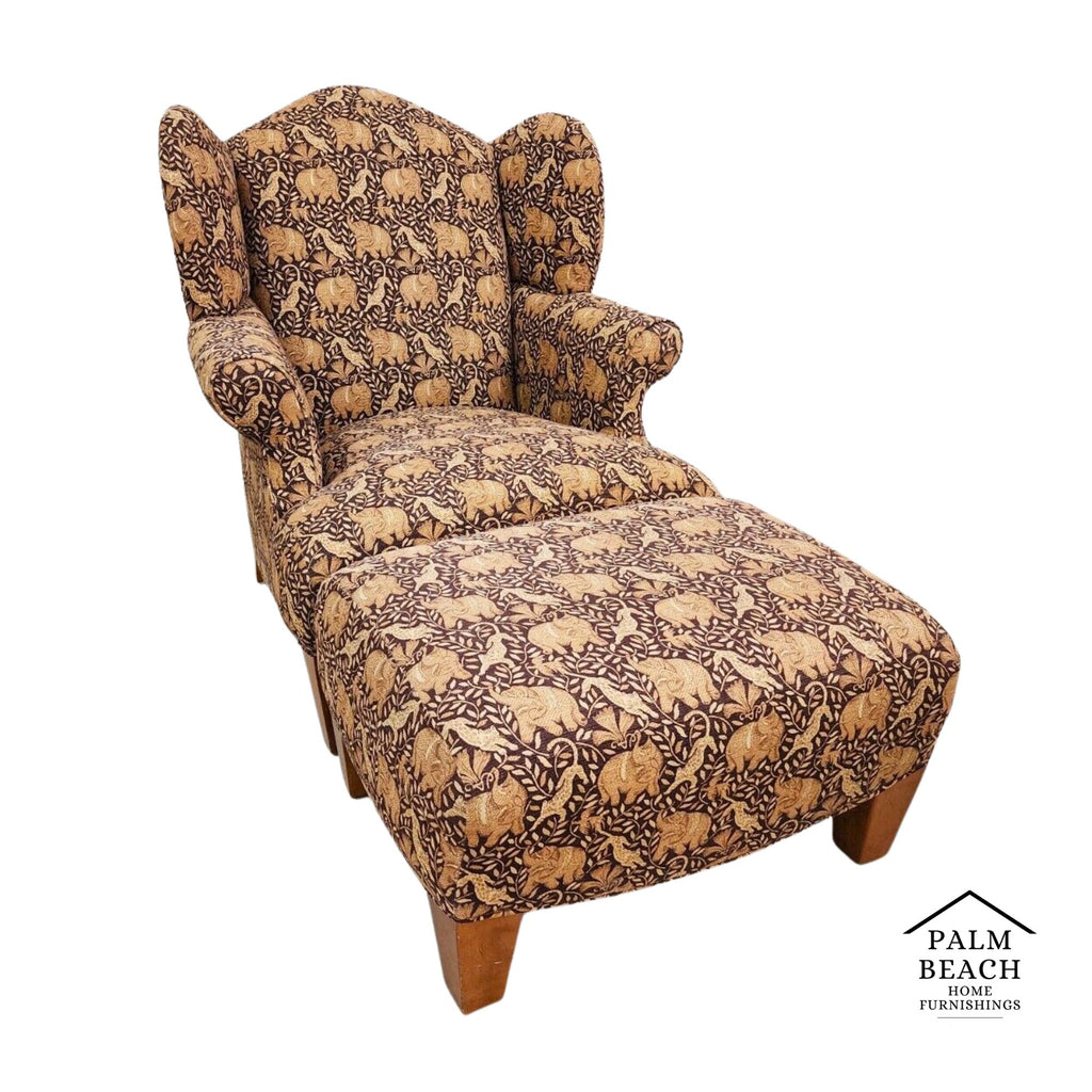 Wingback Armchair & Ottoman Elephants & Leopards Custom Designer