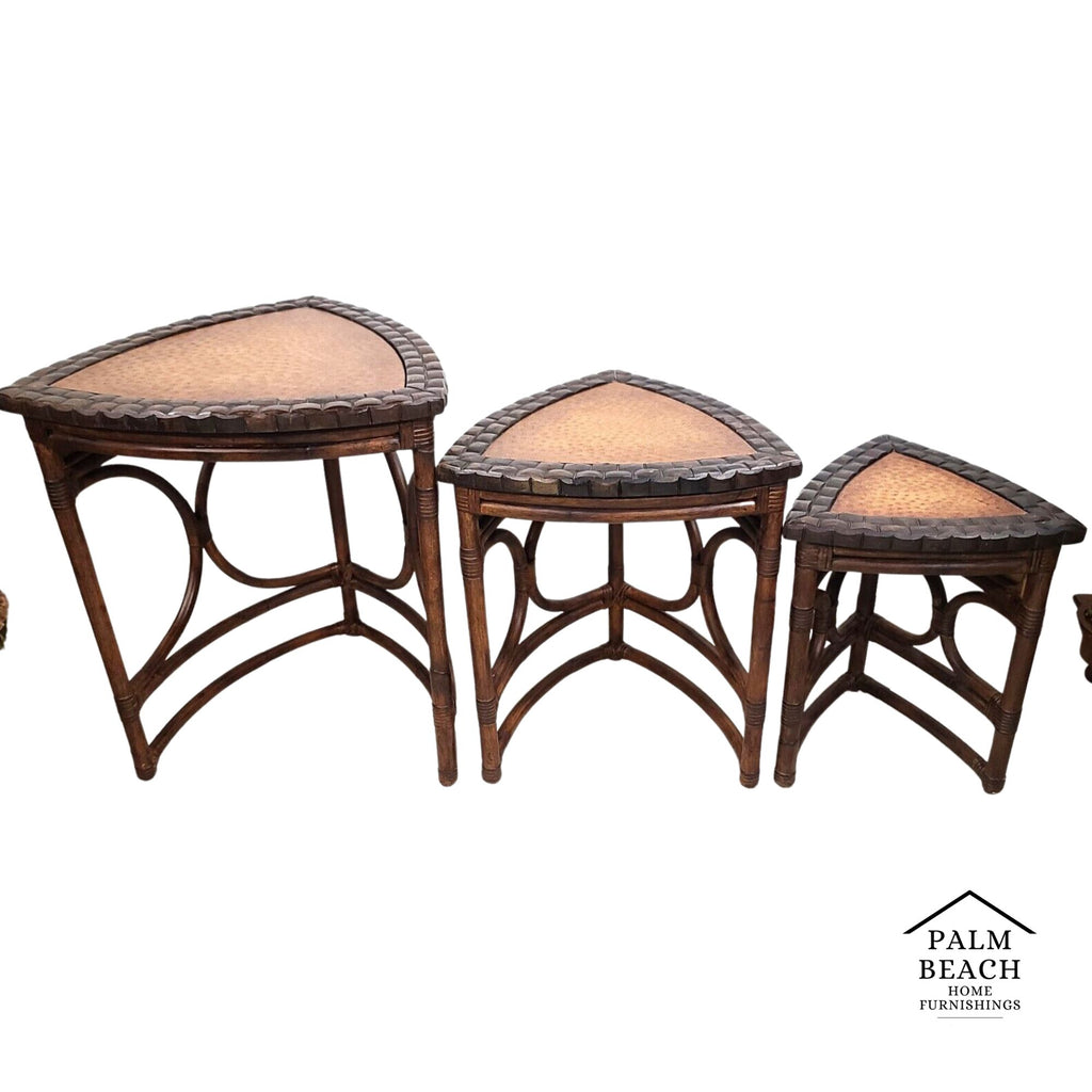 (3) Vintage Bamboo Rattan Coconut Shell Ostrich Nesting Tables