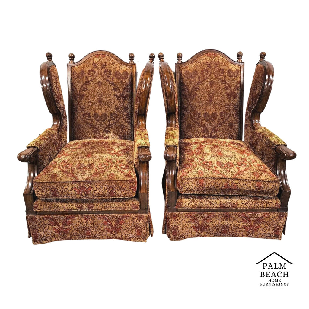 Pair of Oversized Regal French Wingback Armchairs by CENTURY FURNITURE