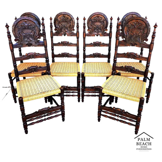 Antique Spanish Colonial Dining Chairs Rope Seats 1800s Set of 6