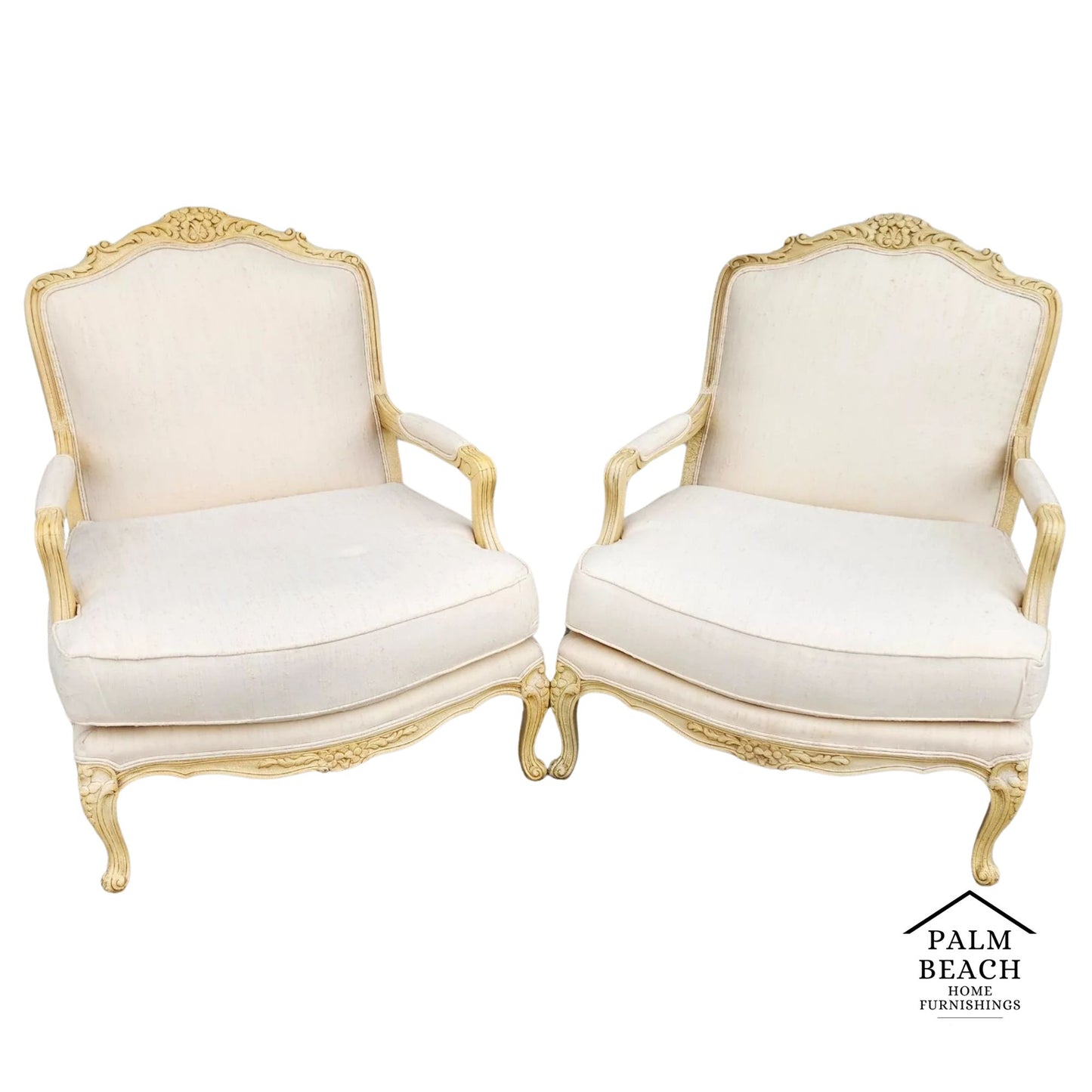 Drexel Heritage Louis XV French Armchairs Linen