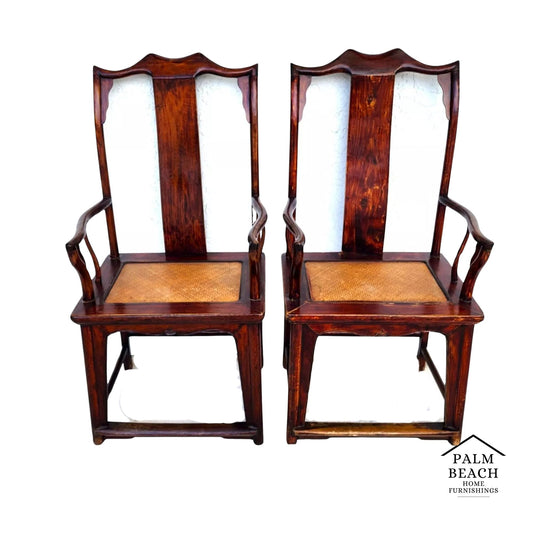 Antique 1850 Chinese Ju Mu Hat Armchairs with Authentication Pair