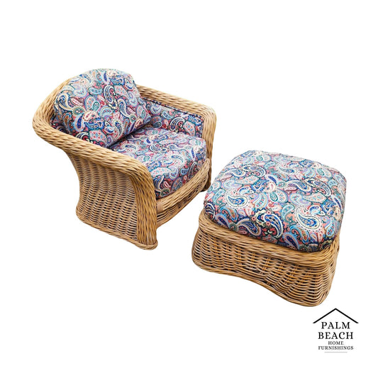 Vintage Ficks Reed Rattan Arm Chair & Ottoman