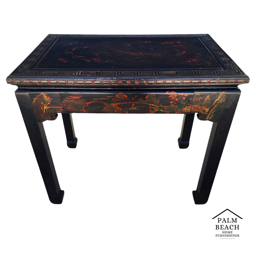 Vintage Chinese Lacquered Table Desk Asian Hand Painted