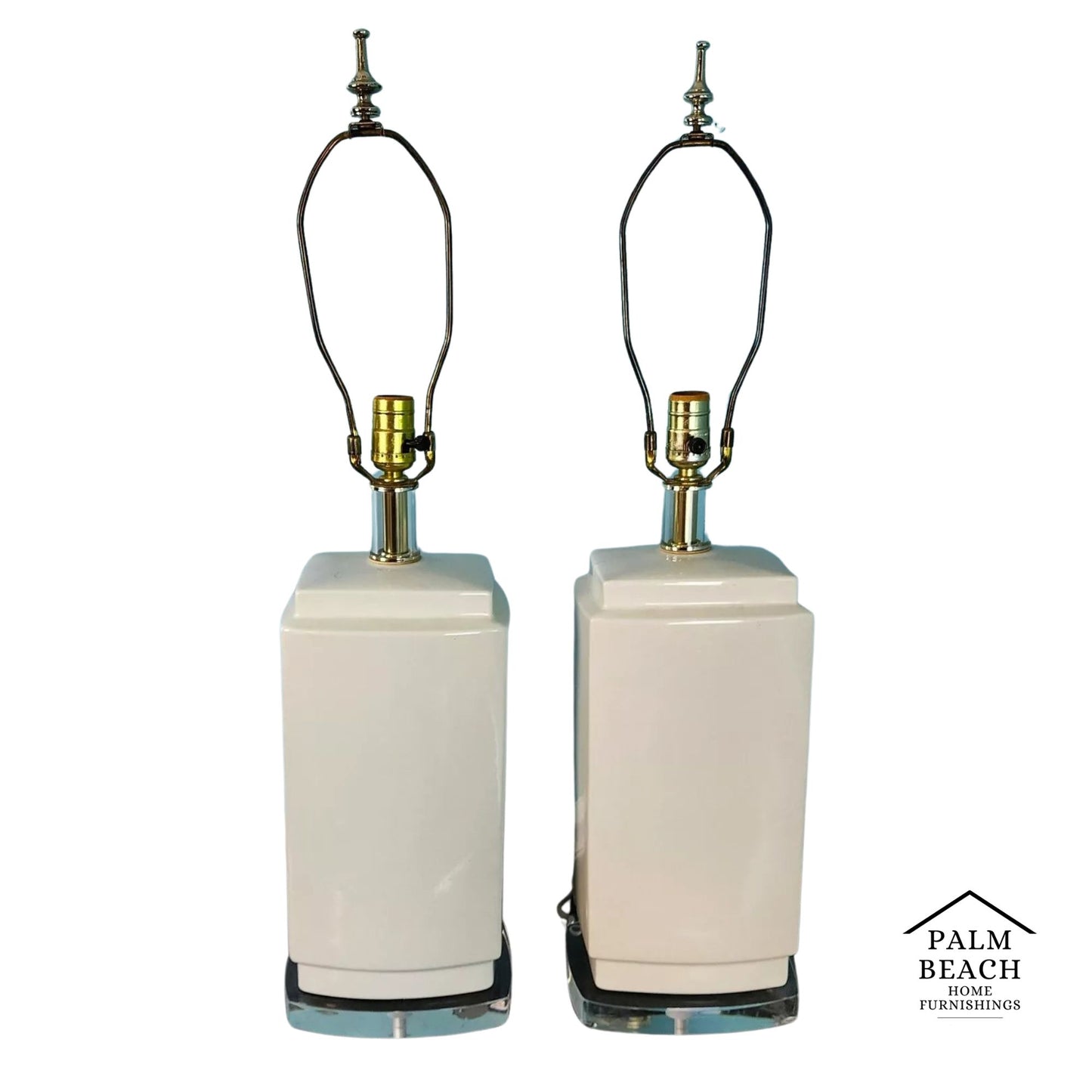 Vintage MCM Bauer Table Lamps Ceramic Lucite White Pair