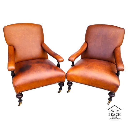 Vintage English Leather Library Chairs by Lee Industries Pair