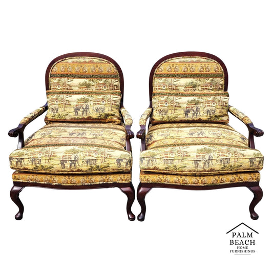 Lexington Armchairs Asian African Style Elephants Monkeys