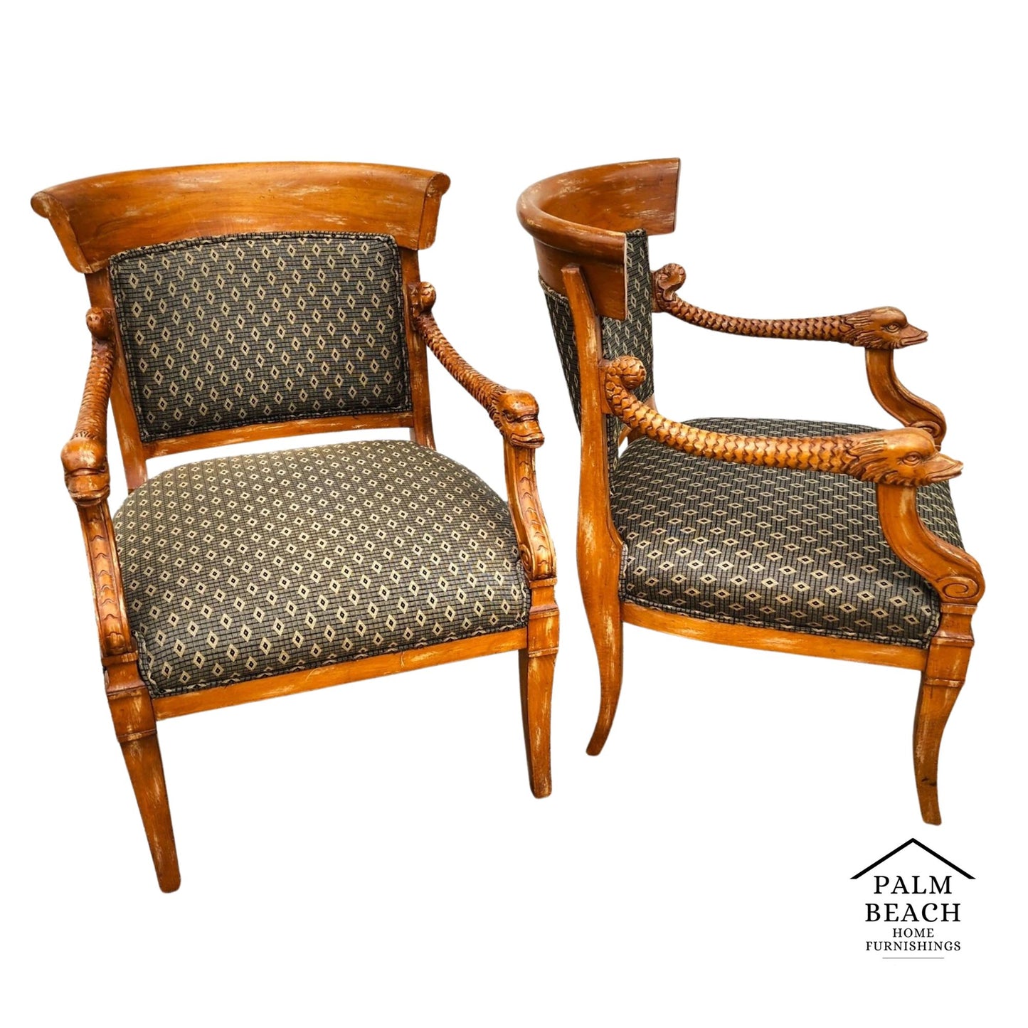 Meyer Gunther Martini French Empire Swan Armchairs Pair