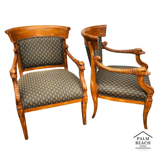 Meyer Gunther Martini French Empire Swan Armchairs Pair
