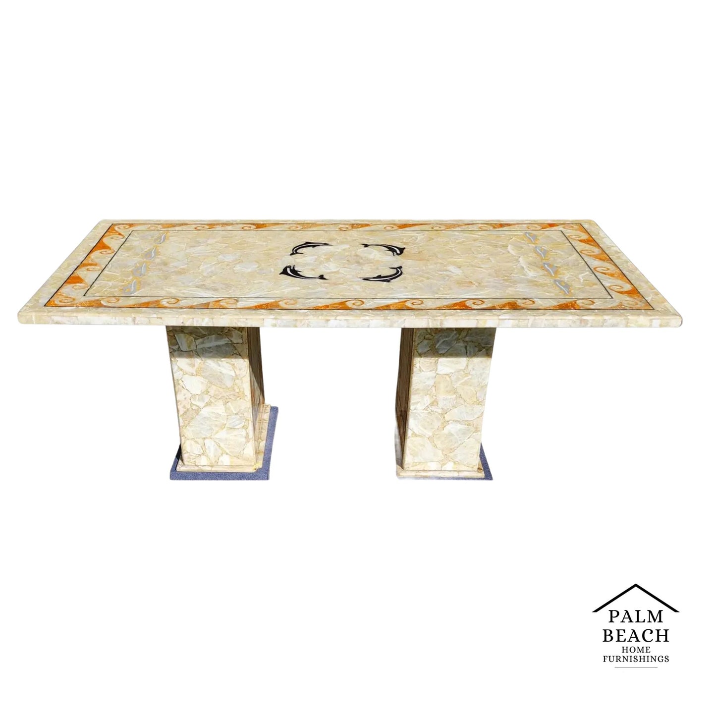 Dm Semi Precious Stone Dining Table Inlaid Orcas Fish Custom Made