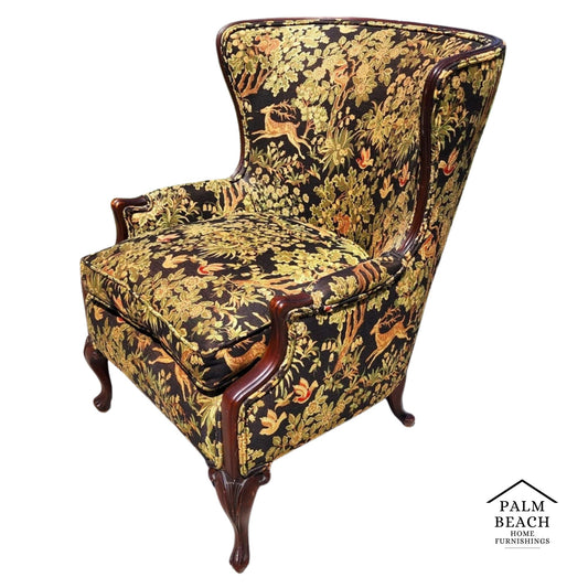 Antique Wingback Armchair Hunting Forest Scene