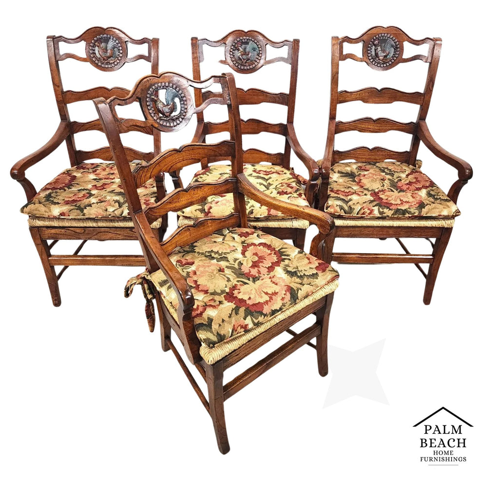 French Country Ladderback Chairs Rooster Medallions Rush Seats