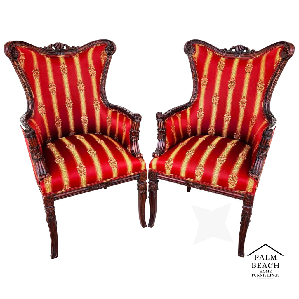 Napoleon III Style Wingback Chairs Pair