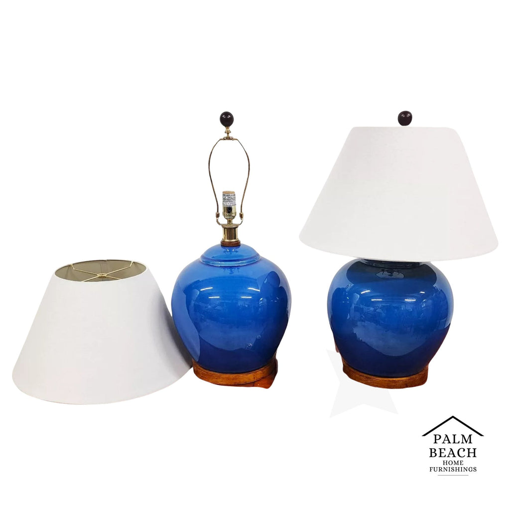 Ralph Lauren Table Lamps Ceramic Blue Pair