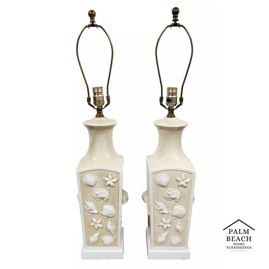 Paul Hanson Table Lamps Sea Shell Beach House Pair