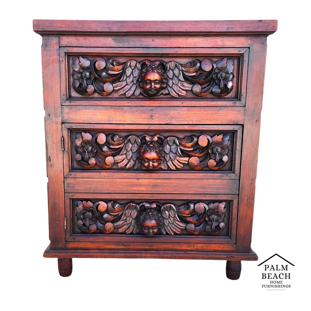 Hand Carved Angels Nightstand Side Table