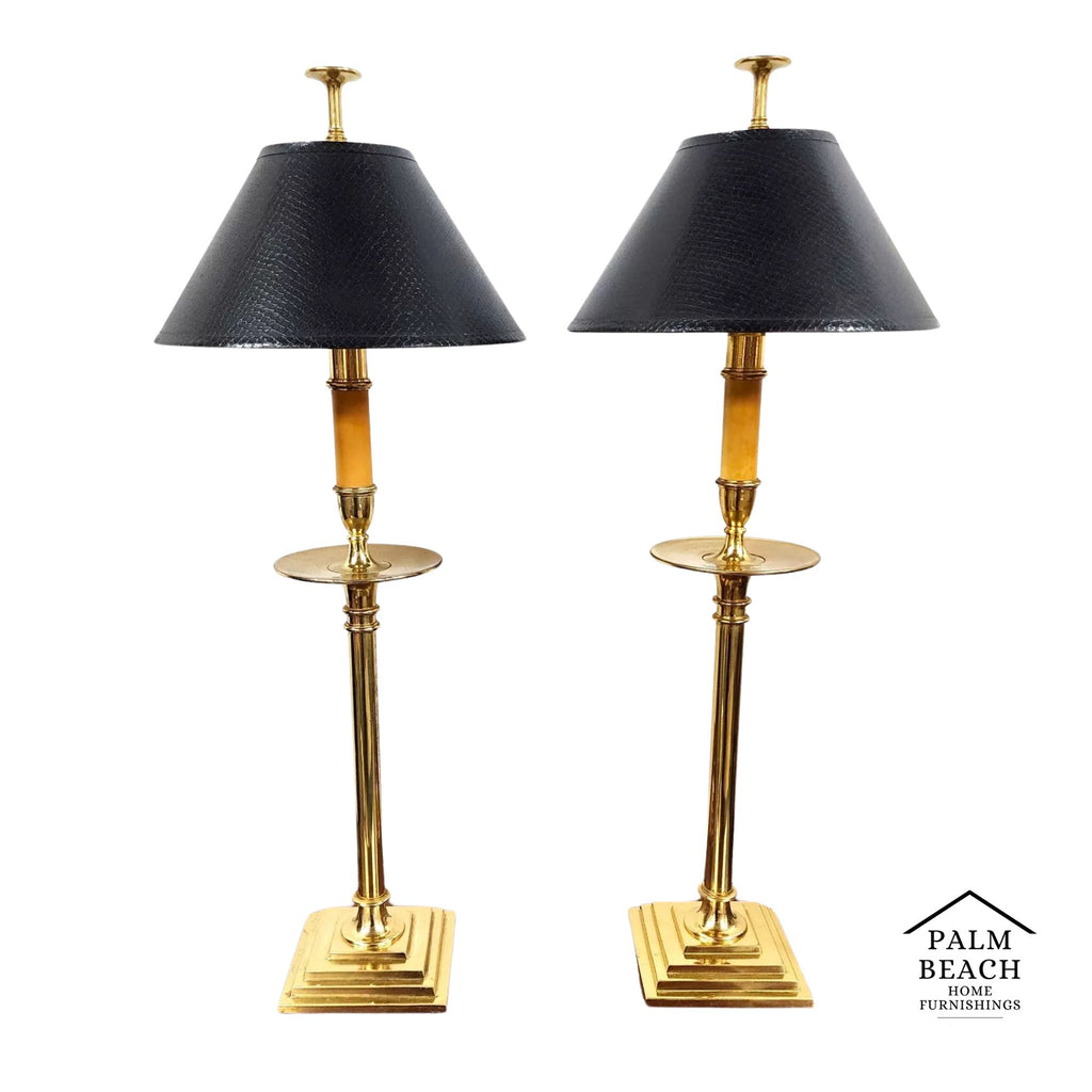 Chapman Brass Candlestick Table Lamps Pair 1987