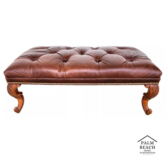 Ethan Allen English Chesterfield Leather Ottoman