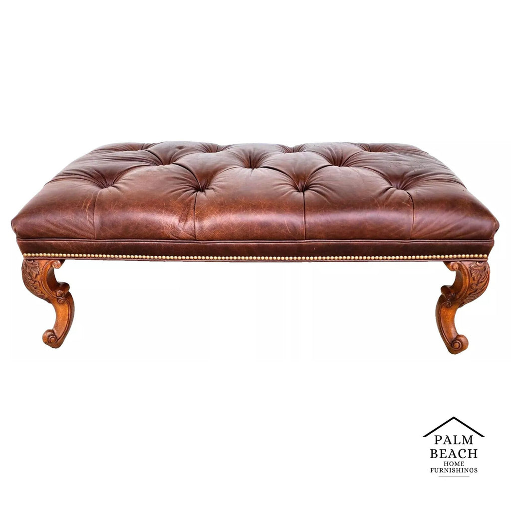 Ethan Allen English Chesterfield Leather Ottoman